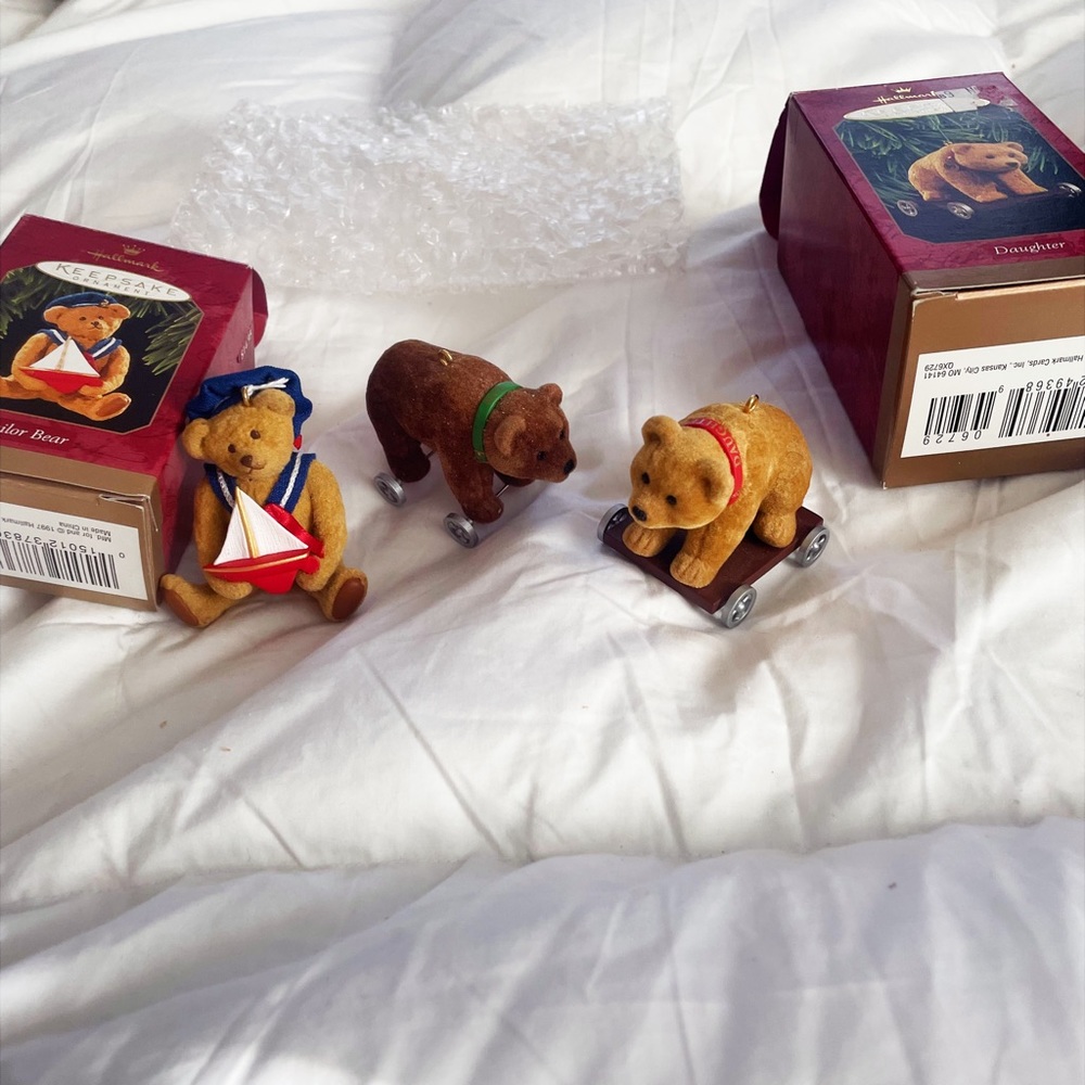 Vintage Hallmark Ornaments of 3 Different Bears